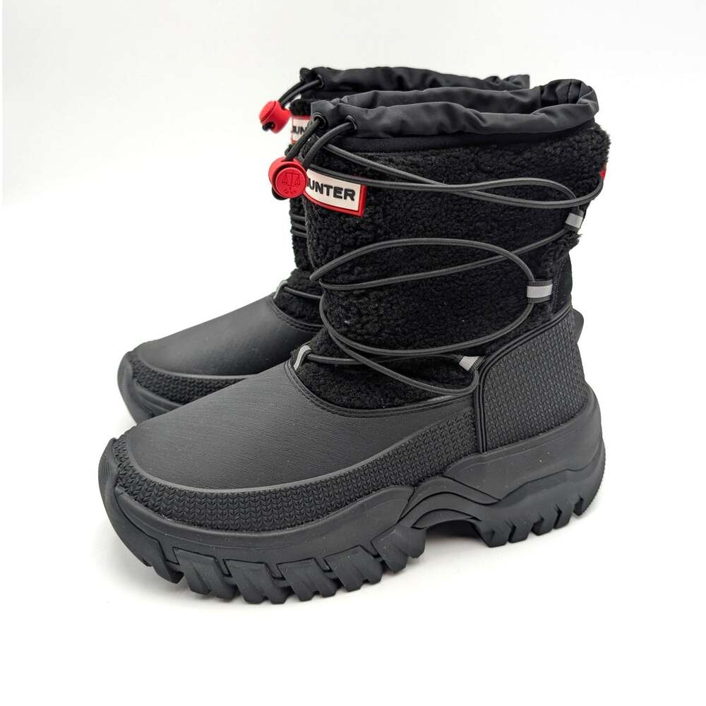 Hunter Wanderer Short Sherpa Snow Boot Round Toe Women's Black Size US5 EU36